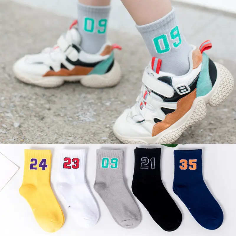 Autumn Winter Kids Mid-Calf Socks Cotton Blue - Image 6