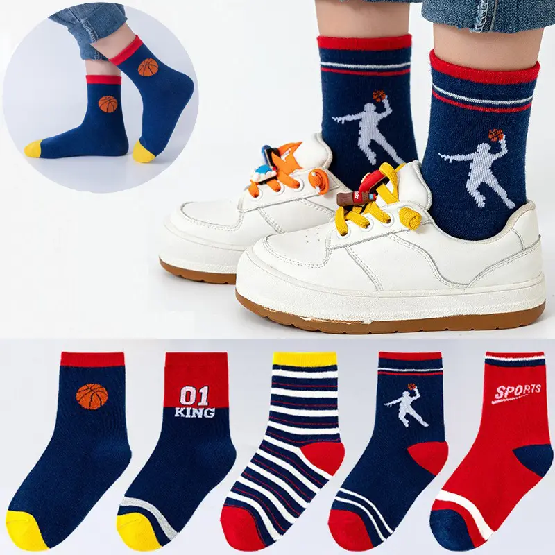 Autumn Winter Kids Mid-Calf Socks Cotton Blue - Image 8