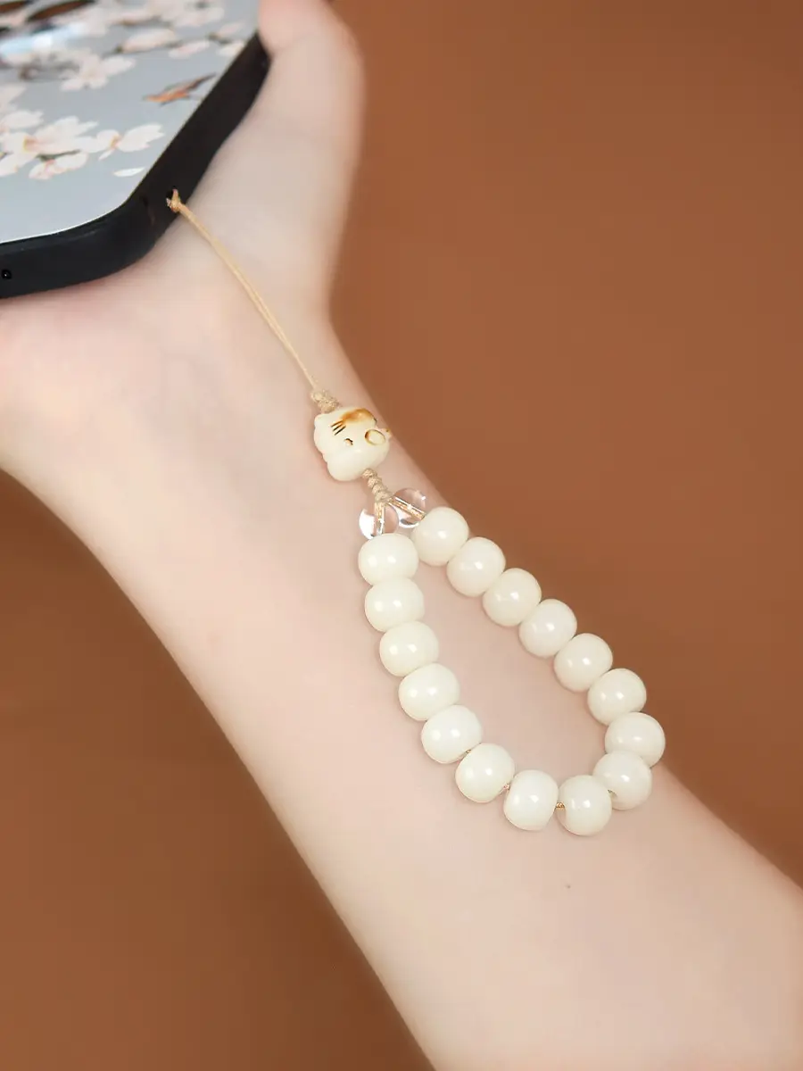 White Jade Bodhi Root Mobile Chain Lanyard Men's and Women's Short Ring Chain Keychain Pendant Cat's Claw Pendant - Image 5