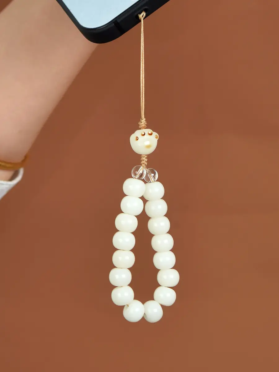 White Jade Bodhi Root Mobile Chain Lanyard Men's and Women's Short Ring Chain Keychain Pendant Cat's Claw Pendant - Image 2
