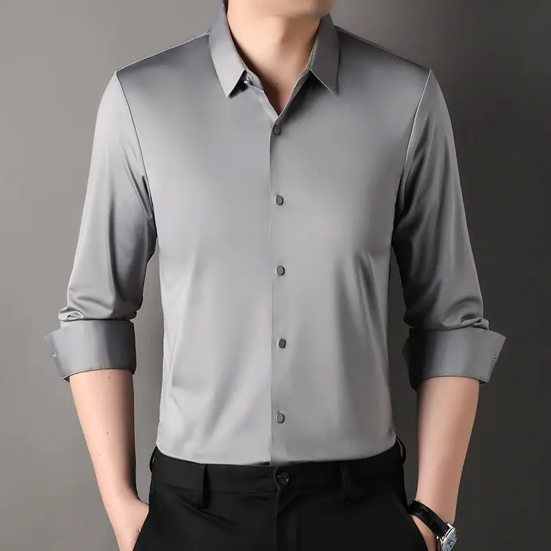 Men's Grey Slim Fit Long Sleeve Shirt - Image 7