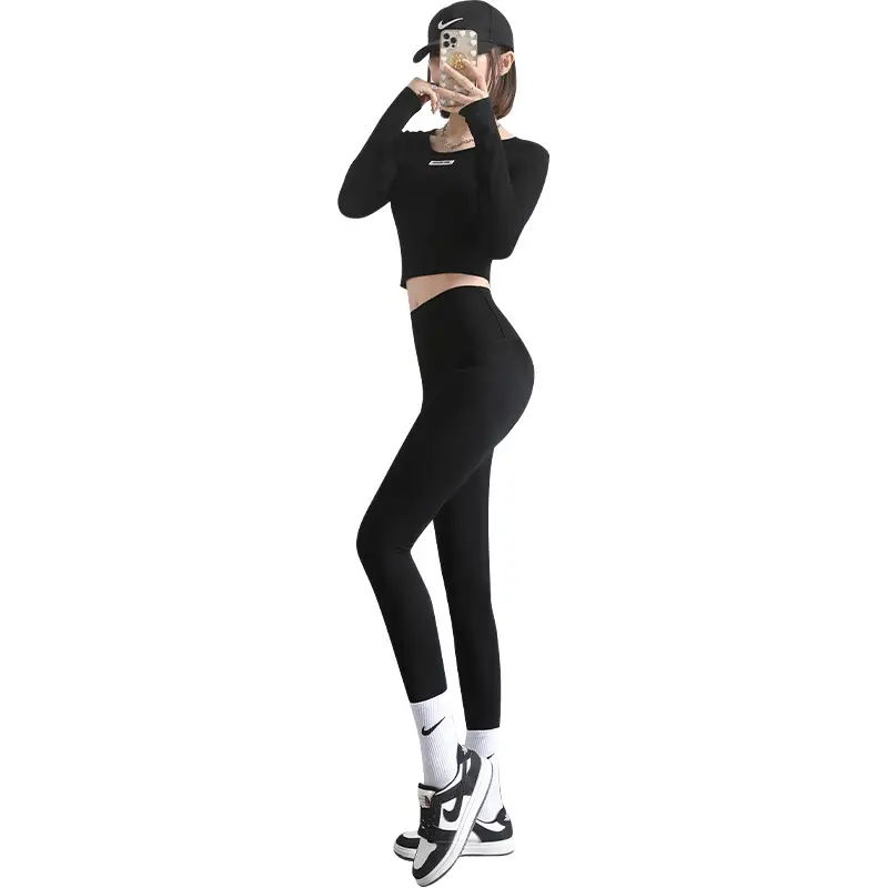 Women's Velvet High Waist Sports Leggings Brown - Image 13