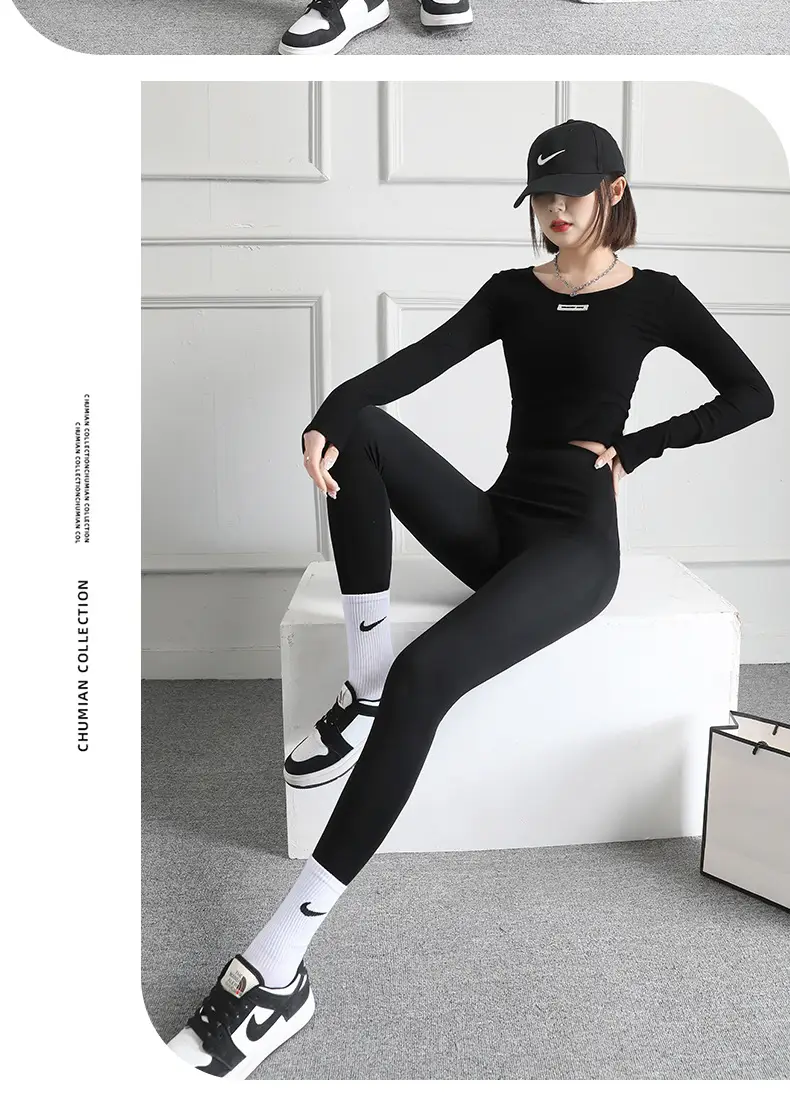 Women's Velvet High Waist Sports Leggings Brown — feature 22