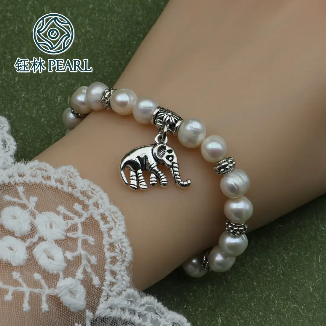 Natural Pearl Elephant Pendant Bracelet for Women
