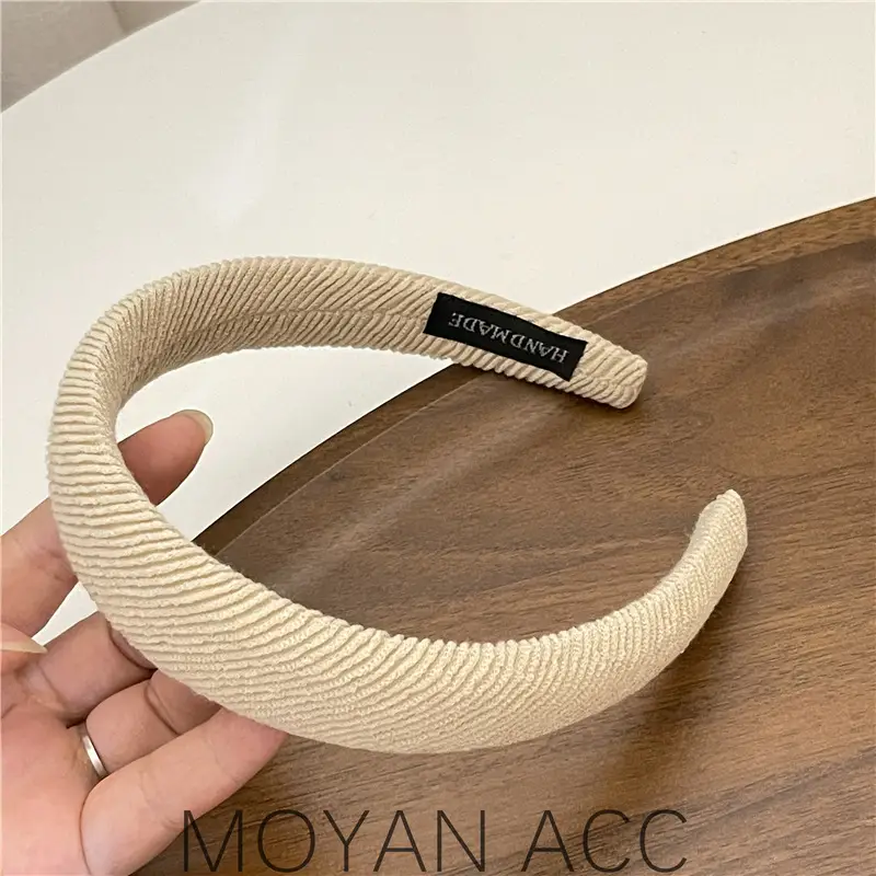 White Twill Knitted Hair Hoop Women's Wide Bristle