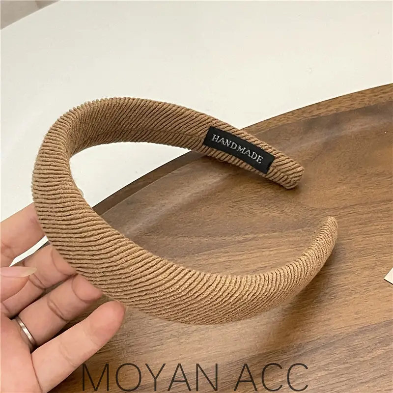 White Twill Knitted Hair Hoop Women's Wide Bristle