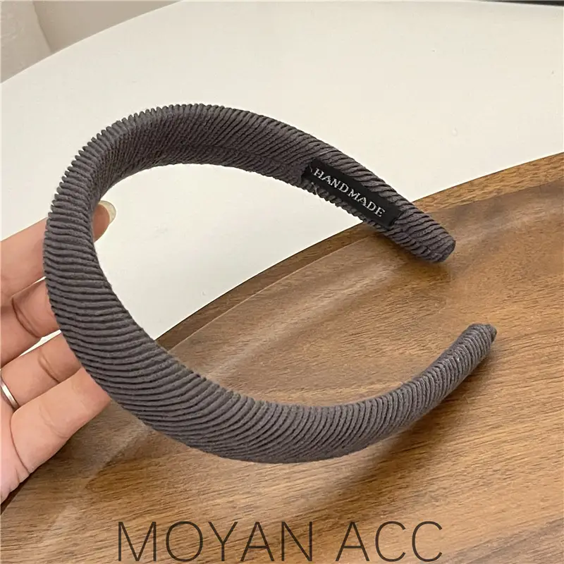 White Twill Knitted Hair Hoop Women's Wide Bristle