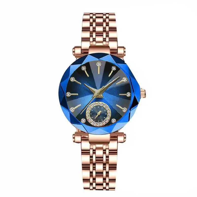 Women's Quartz Gold-Plated Watch, High-Value Simple Alloy Leather Strap Retro Diamond-Encrusted Wristwatch for Middle School Students