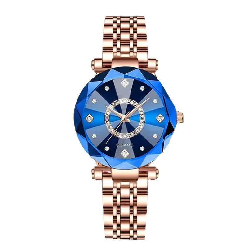 Women's Quartz Gold-Plated Watch, High-Value Simple Alloy Leather Strap Retro Diamond-Encrusted Wristwatch for Middle School Students