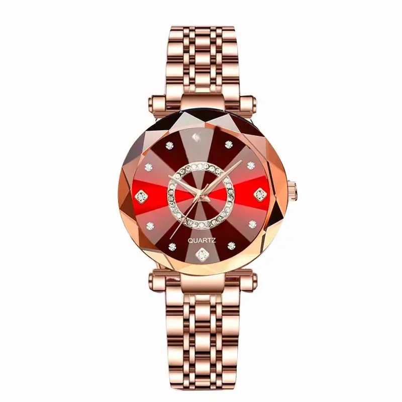Women's Quartz Gold-Plated Watch, High-Value Simple Alloy Leather Strap Retro Diamond-Encrusted Wristwatch for Middle School Students