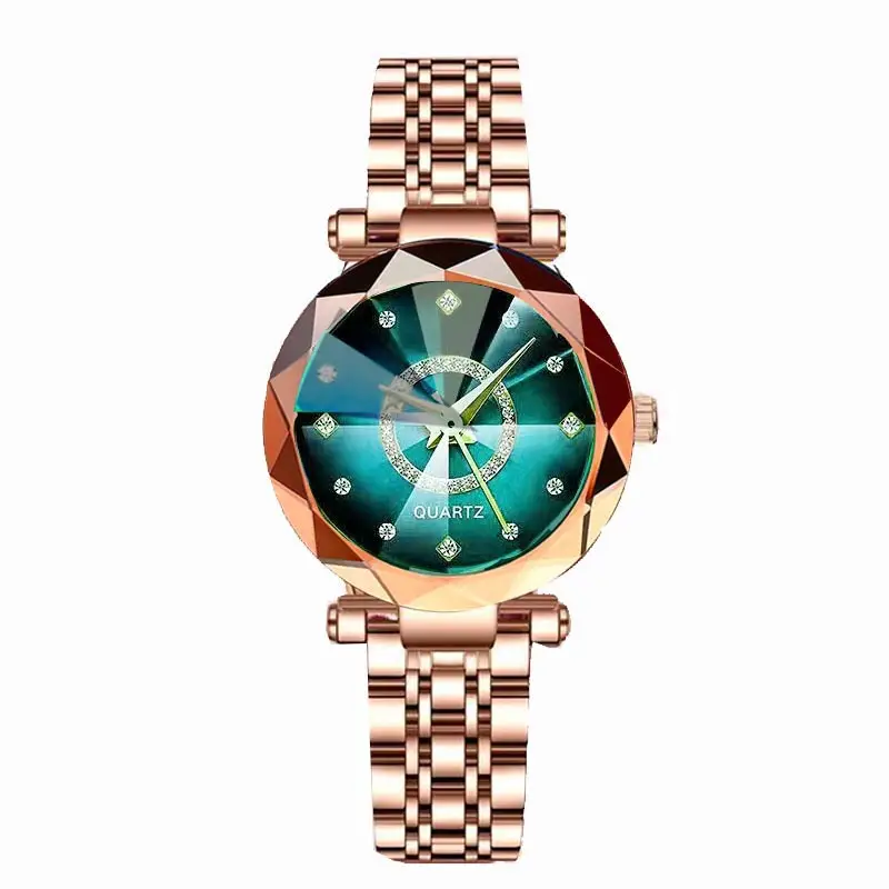 Women's Quartz Gold-Plated Watch, High-Value Simple Alloy Leather Strap Retro Diamond-Encrusted Wristwatch for Middle School Students