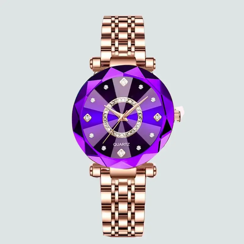 Women's Quartz Gold-Plated Watch, High-Value Simple Alloy Leather Strap Retro Diamond-Encrusted Wristwatch for Middle School Students