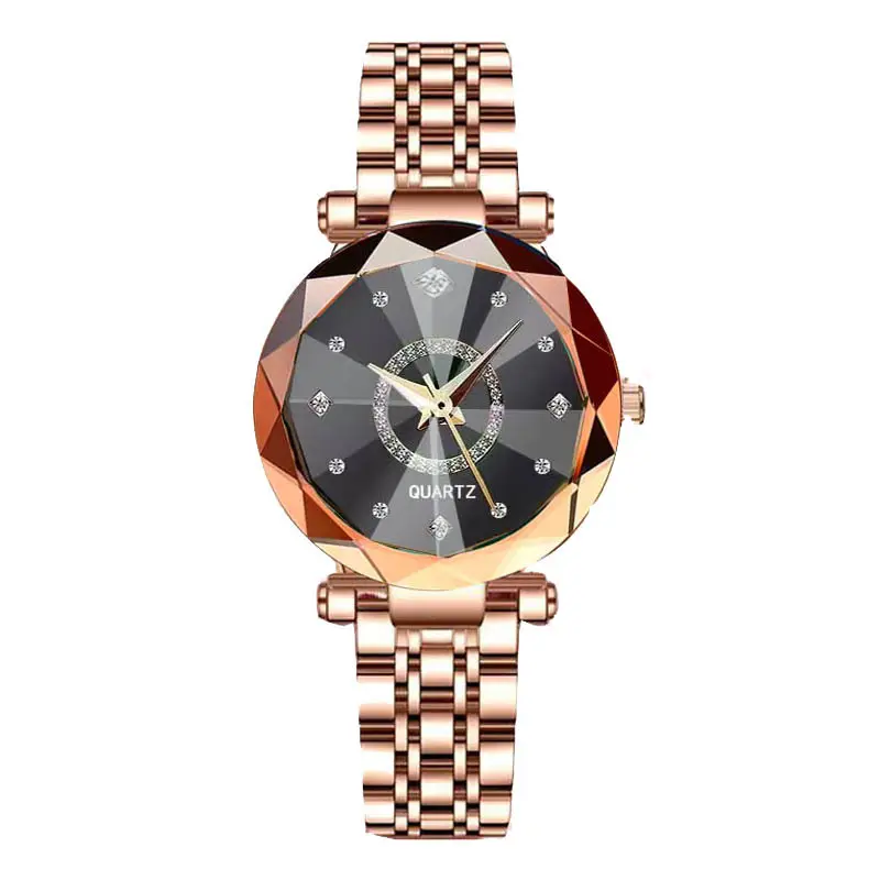 Women's Quartz Gold-Plated Watch, High-Value Simple Alloy Leather Strap Retro Diamond-Encrusted Wristwatch for Middle School Students