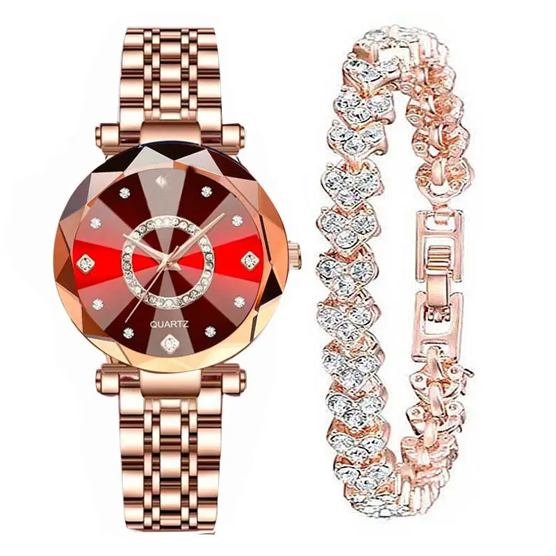 Women's Quartz Gold-Plated Watch, High-Value Simple Alloy Leather Strap Retro Diamond-Encrusted Wristwatch for Middle School Students