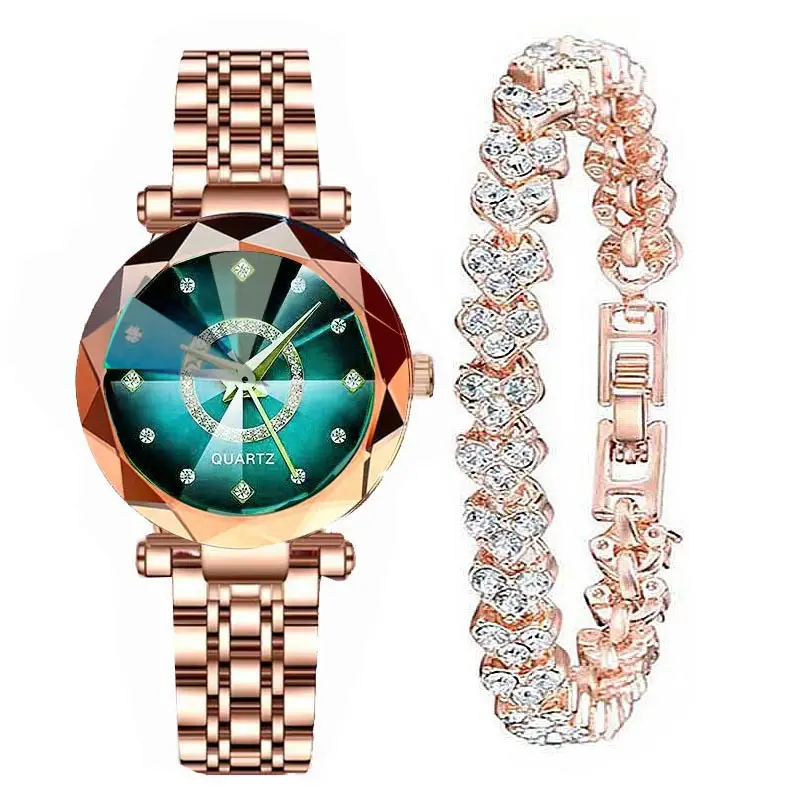 Women's Quartz Gold-Plated Watch, High-Value Simple Alloy Leather Strap Retro Diamond-Encrusted Wristwatch for Middle School Students