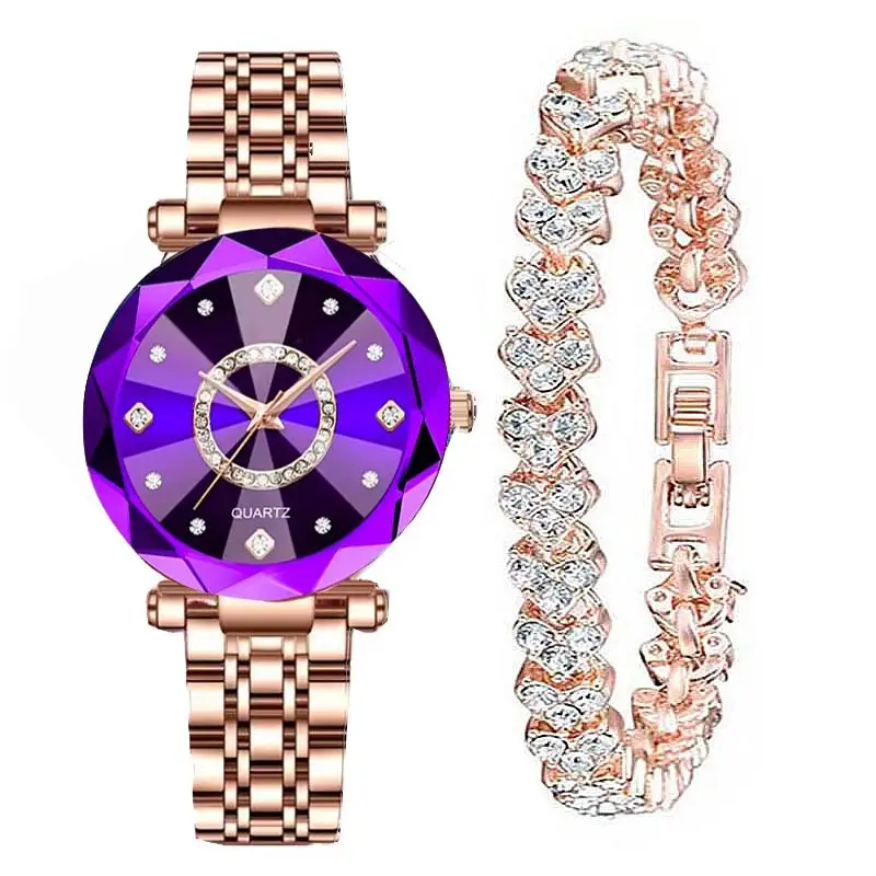 Women's Quartz Gold-Plated Watch, High-Value Simple Alloy Leather Strap Retro Diamond-Encrusted Wristwatch for Middle School Students