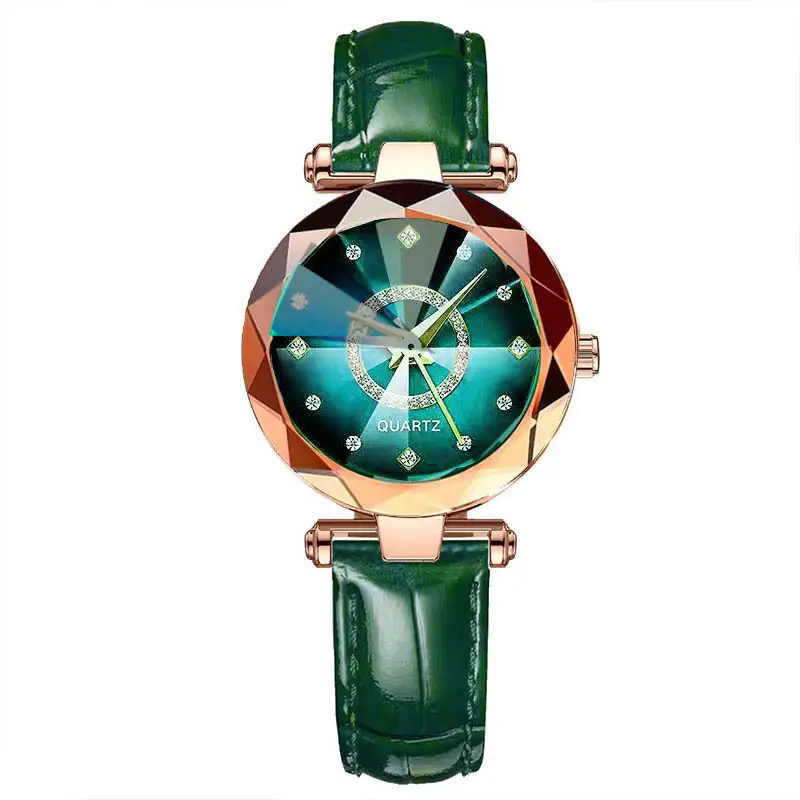 Women's Quartz Gold-Plated Watch, High-Value Simple Alloy Leather Strap Retro Diamond-Encrusted Wristwatch for Middle School Students