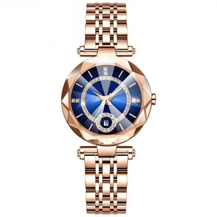 Women's Quartz Gold-Plated Watch, High-Value Simple Alloy Leather Strap Retro Diamond-Encrusted Wristwatch for Middle School Students