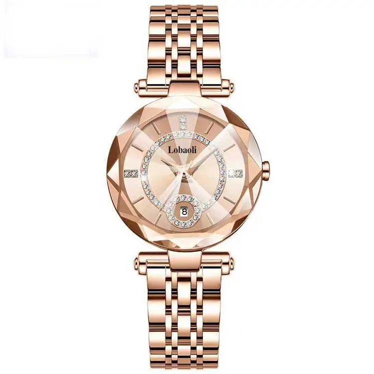 Women's Quartz Gold-Plated Watch, High-Value Simple Alloy Leather Strap Retro Diamond-Encrusted Wristwatch for Middle School Students