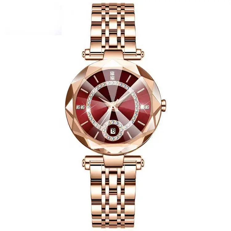Women's Quartz Gold-Plated Watch, High-Value Simple Alloy Leather Strap Retro Diamond-Encrusted Wristwatch for Middle School Students