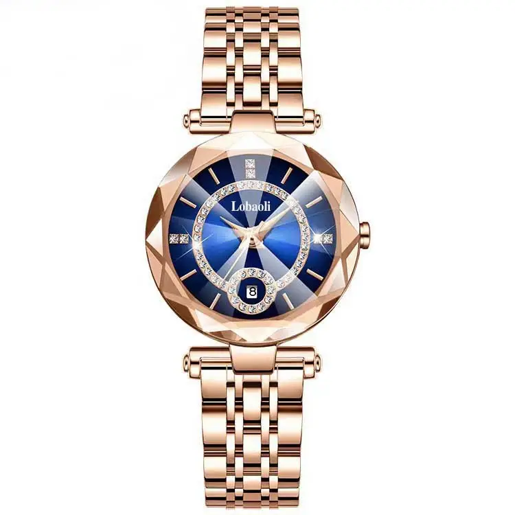 Women's Quartz Gold-Plated Watch, High-Value Simple Alloy Leather Strap Retro Diamond-Encrusted Wristwatch for Middle School Students