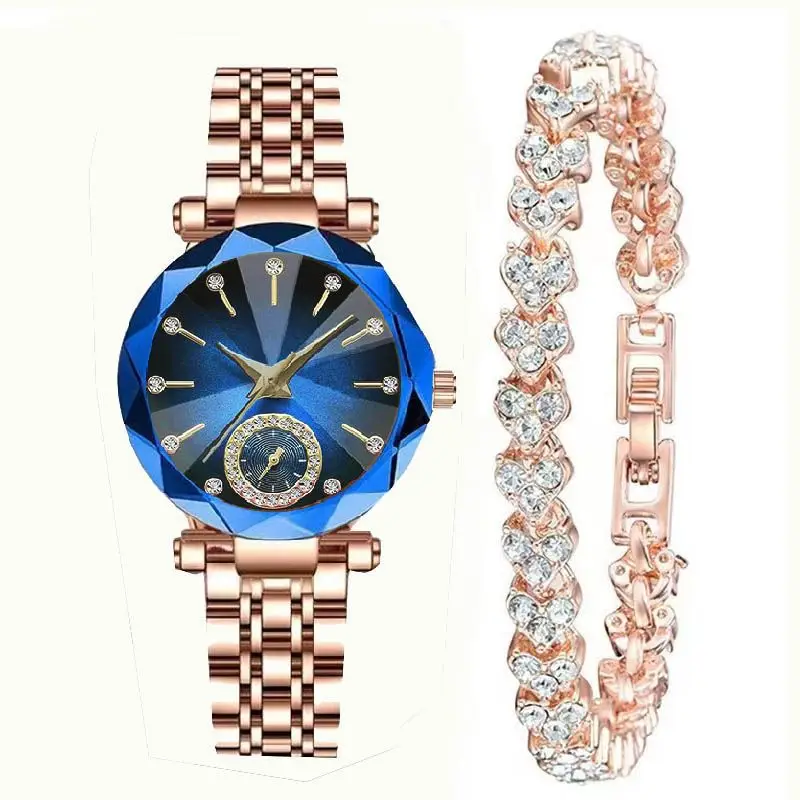 Women's Quartz Gold-Plated Watch, High-Value Simple Alloy Leather Strap Retro Diamond-Encrusted Wristwatch for Middle School Students