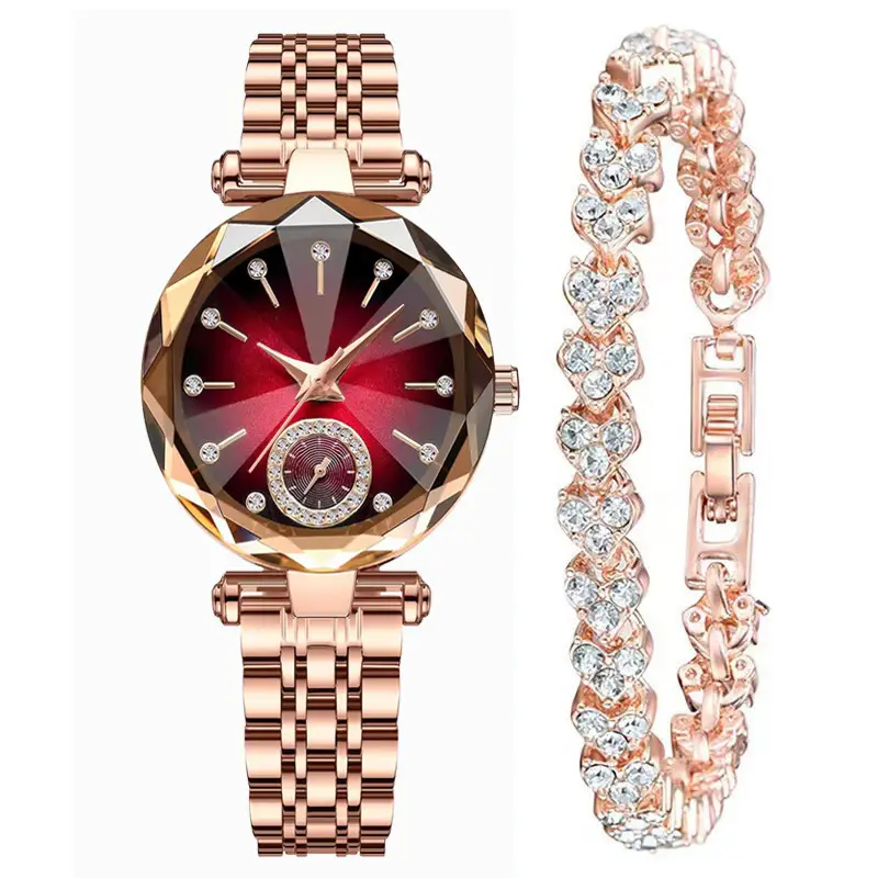 Women's Quartz Gold-Plated Watch, High-Value Simple Alloy Leather Strap Retro Diamond-Encrusted Wristwatch for Middle School Students