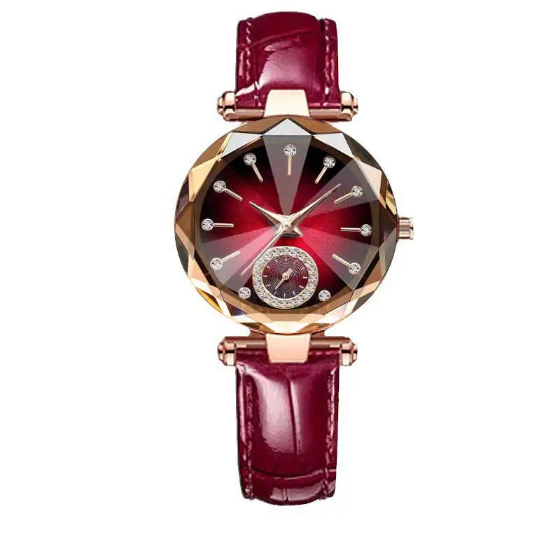Women's Quartz Gold-Plated Watch, High-Value Simple Alloy Leather Strap Retro Diamond-Encrusted Wristwatch for Middle School Students