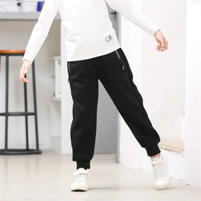 Boys Zipper Velvet Pants Black Winter 2023