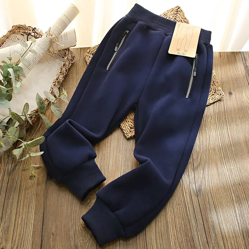 Boys Zipper Velvet Pants Black Winter 2023
