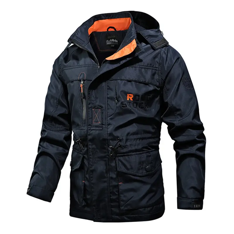 Men's Waterproof Blue Windbreaker Mid-Length Slim Fit - Image 4