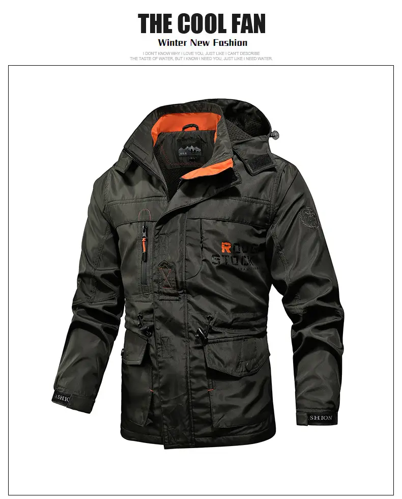 Men's Waterproof Blue Windbreaker Mid-Length Slim Fit — feature 1