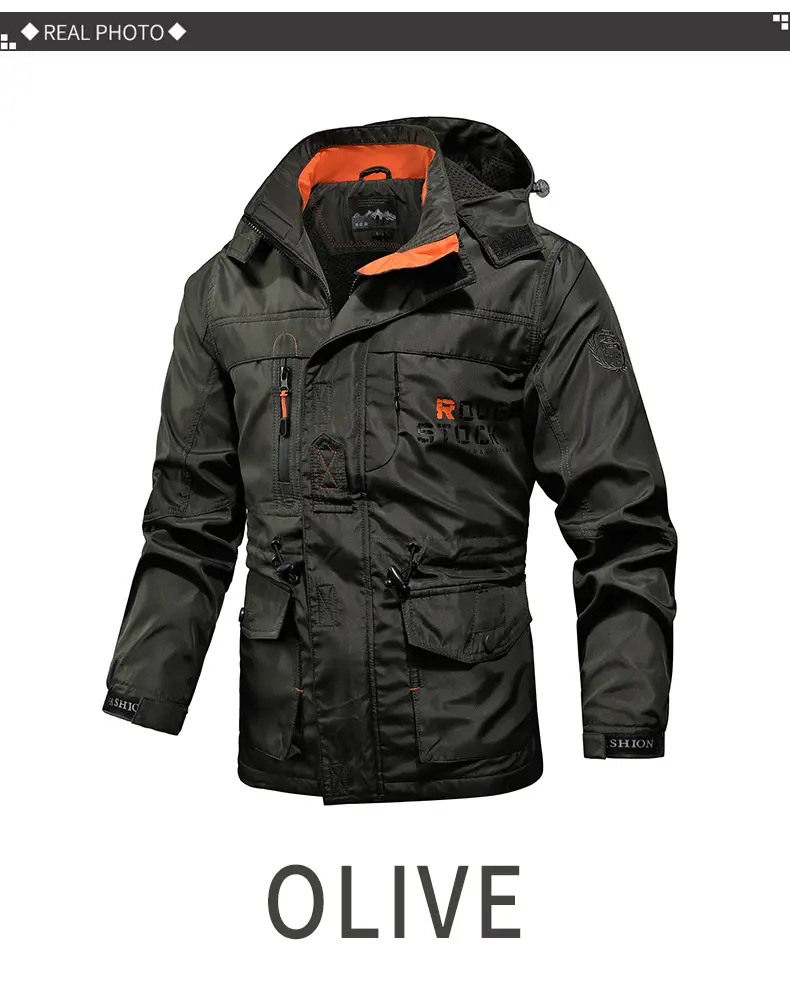 Men's Waterproof Blue Windbreaker Mid-Length Slim Fit — feature 7