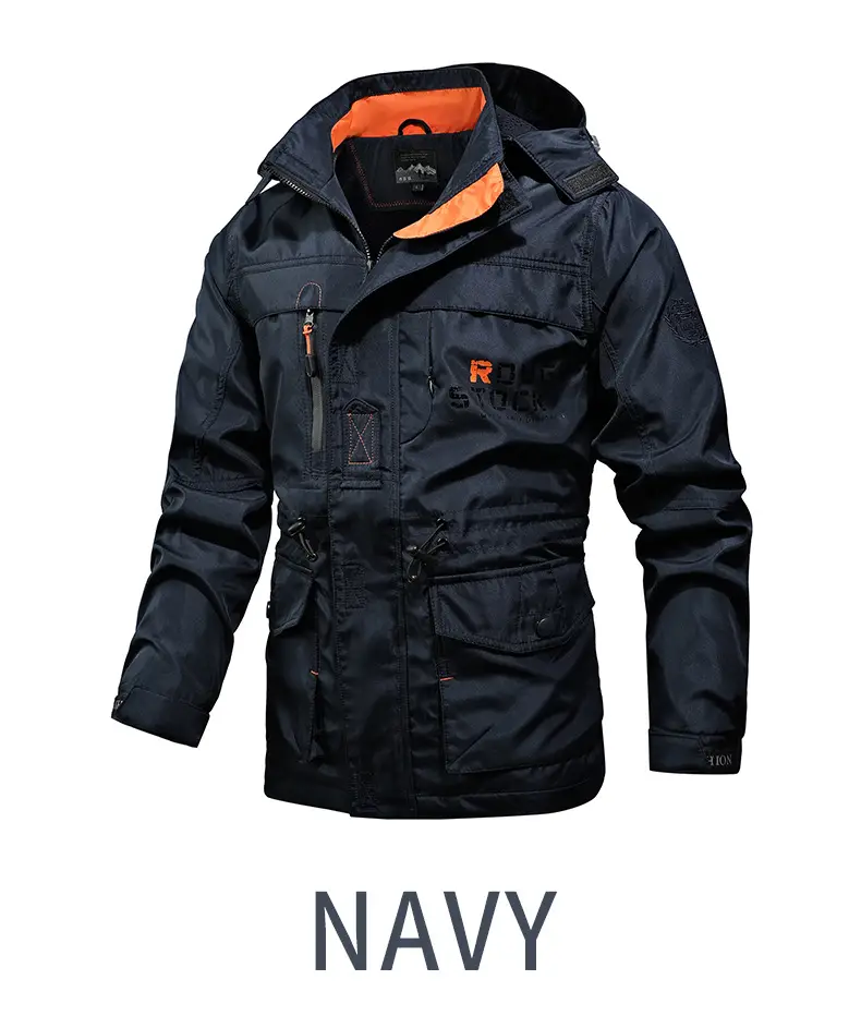 Men's Waterproof Blue Windbreaker Mid-Length Slim Fit — feature 9