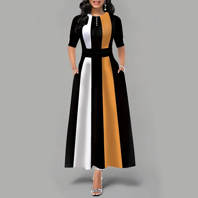 Elegant Long Skirt Dress Black Red White Slim Fit
