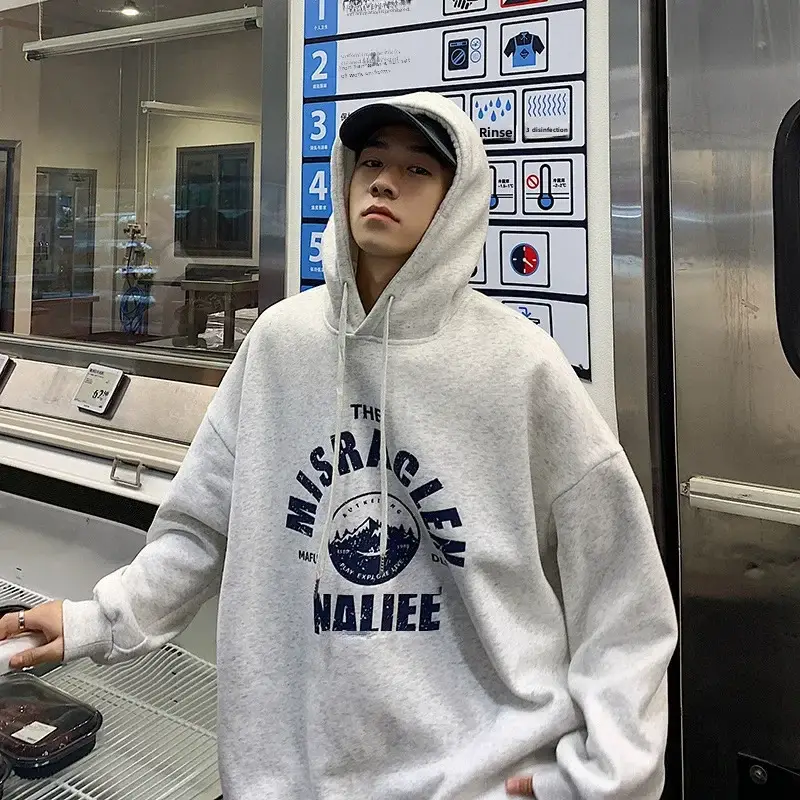Kids Hooded Sweatshirt Grey BMW Print Loose Fit