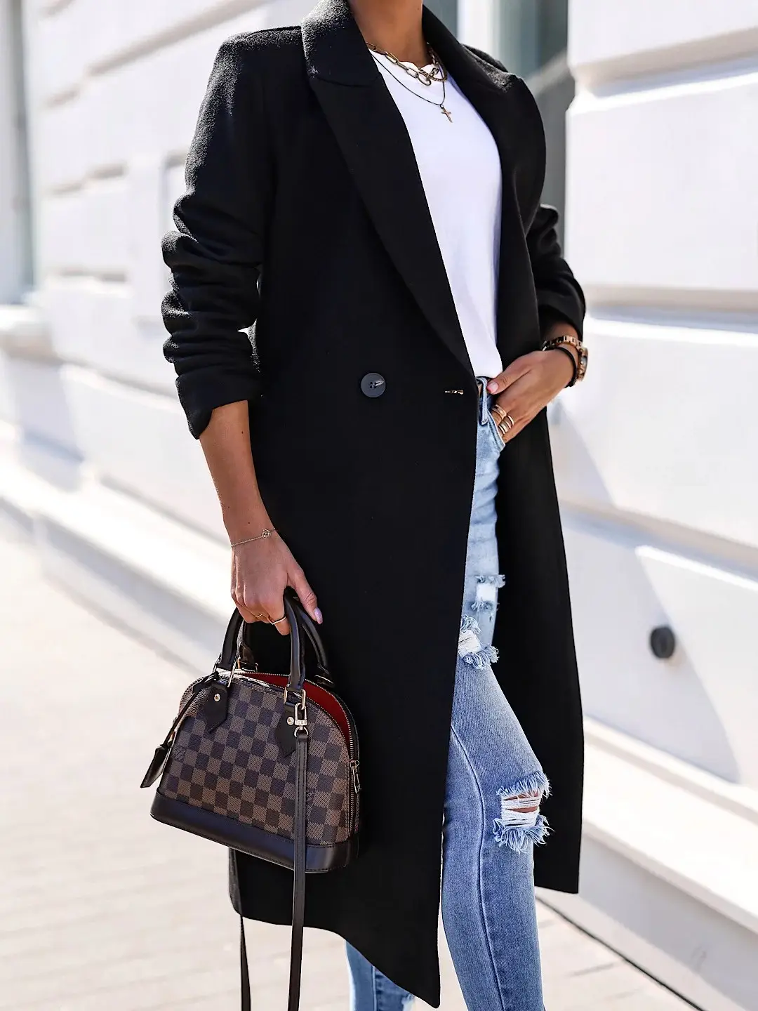 Women Woolen Lapel Jacket Black Button Slit 2025 — feature 44