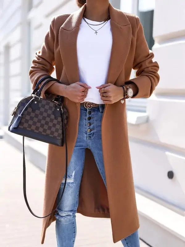 Women Woolen Lapel Jacket Black Button Slit 2025 — feature 61