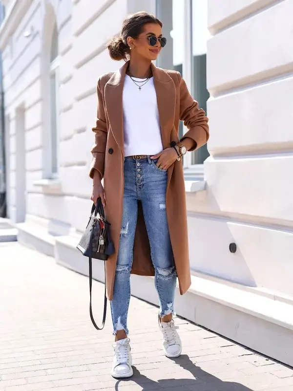 Women Woolen Lapel Jacket Black Button Slit 2025 — feature 62