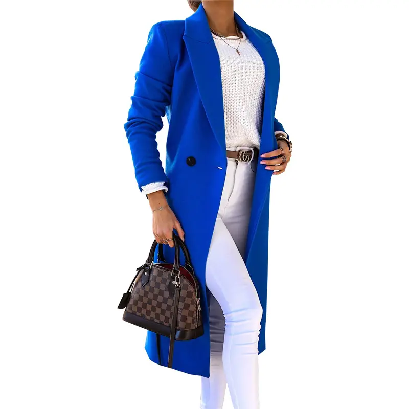 Women Woolen Lapel Jacket Black Button Slit 2025 - Image 5