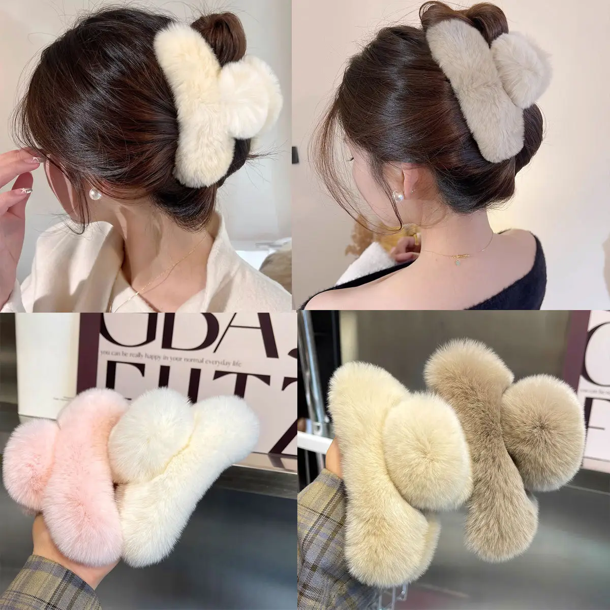 Oversized Plush Grey Hair Clip for Women - Image 54