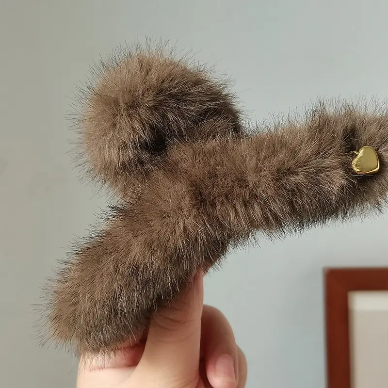 Oversized Plush Grey Hair Clip for Women - Image 41