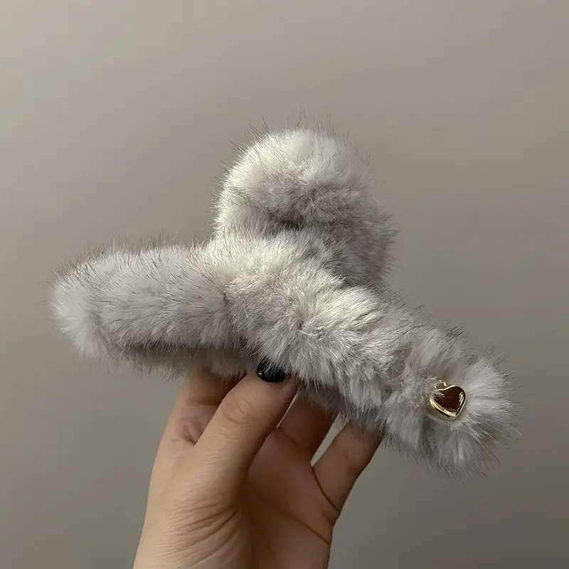 Oversized Plush Grey Hair Clip for Women - Image 42