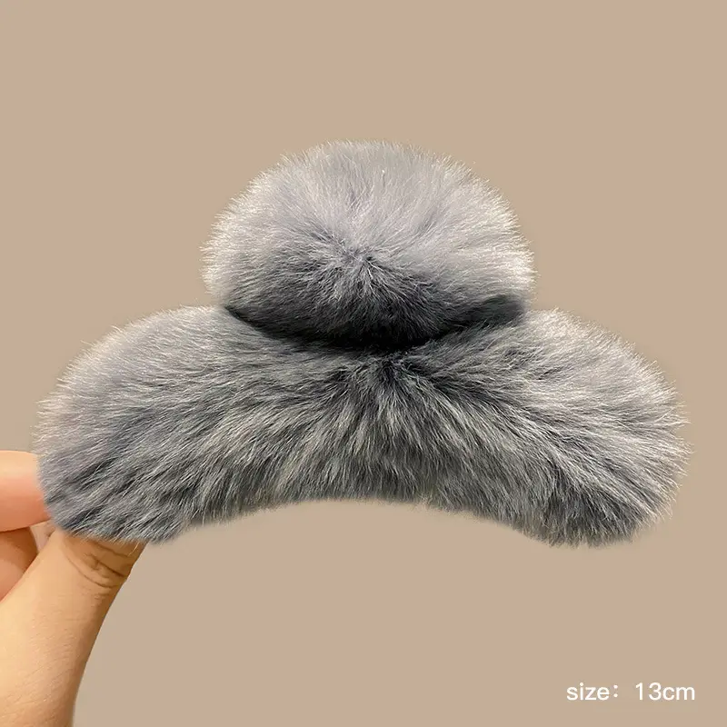 Oversized Plush Grey Hair Clip for Women - Image 8