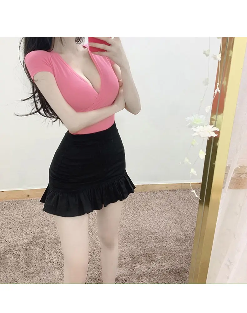 Pink Cross Deep V-neck T-shirt for Women — feature 15