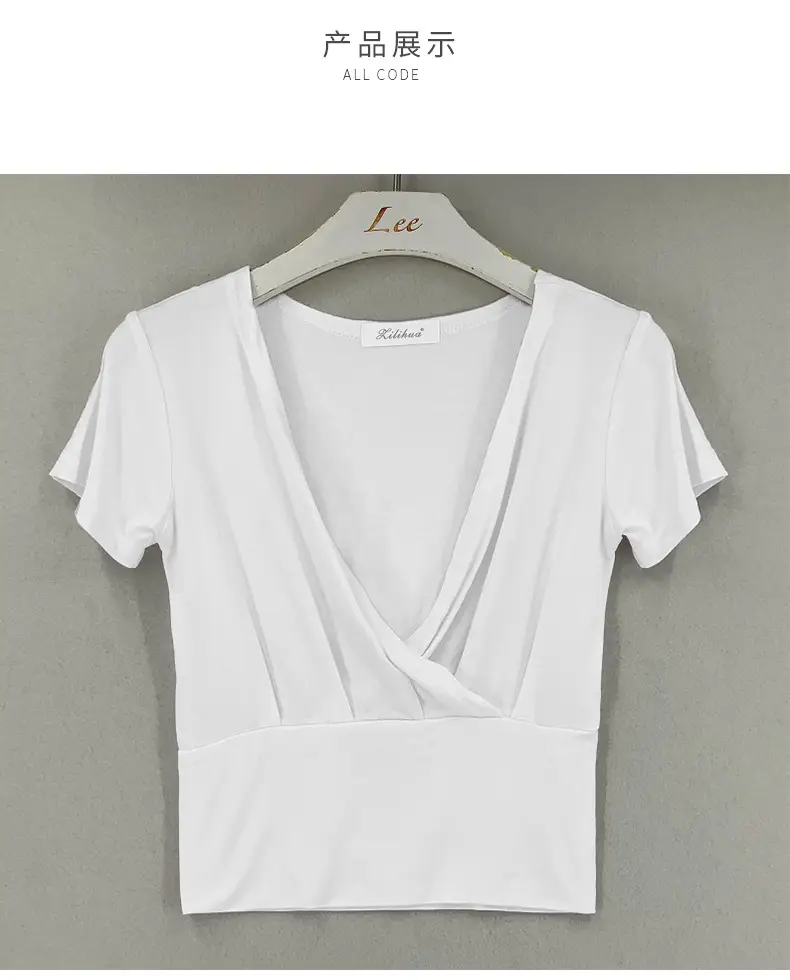 Pink Cross Deep V-neck T-shirt for Women — feature 18