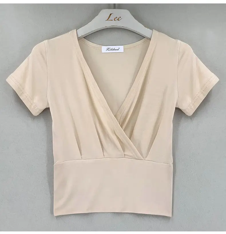 Pink Cross Deep V-neck T-shirt for Women — feature 19