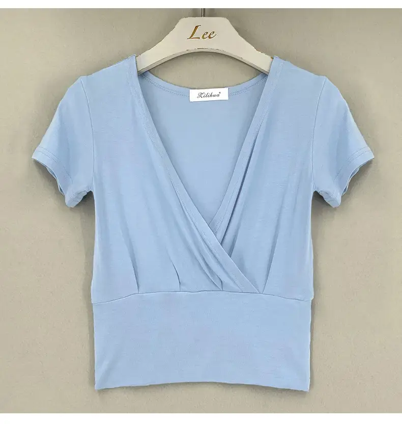 Pink Cross Deep V-neck T-shirt for Women — feature 20