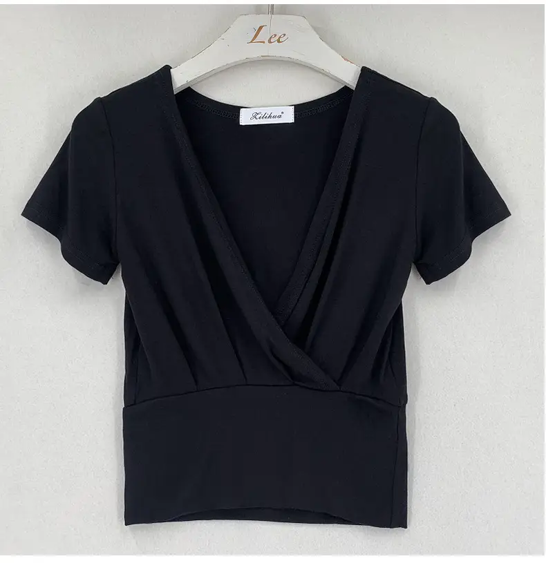 Pink Cross Deep V-neck T-shirt for Women — feature 21