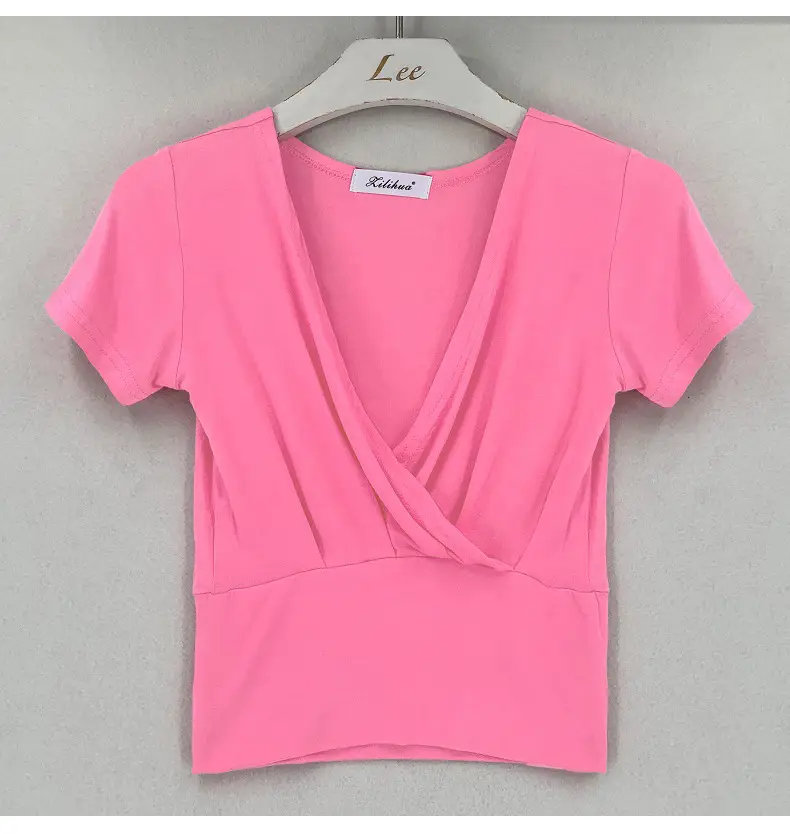 Pink Cross Deep V-neck T-shirt for Women — feature 22